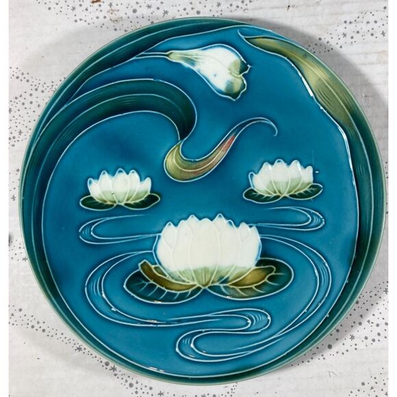 Zell Harmersbach Baden German Art Nouveau Lotus Water Lily Majolica Salad as is - Picture 4 of 11